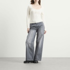 mfpen Women's Deep Henley Top in Off White Stripe