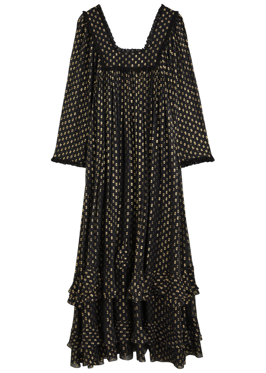 Chloe Fil Coupé Chiffon Maxi Dress Black
