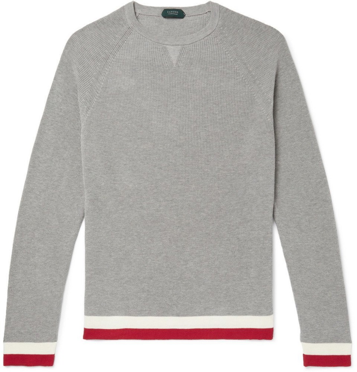Photo: Incotex - Slim-Fit Contrast-Tipped Cotton Sweater - Men - Gray