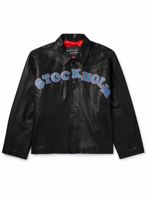 Photo: Stockholm Surfboard Club - Logo-Appliquéd Leather Coach Jacket - Black
