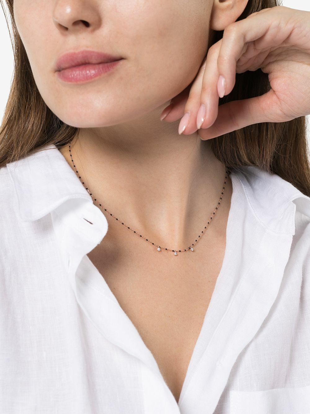 Gigi Clozeau 18K Yellow Gold Beaded Three Diamond Necklace