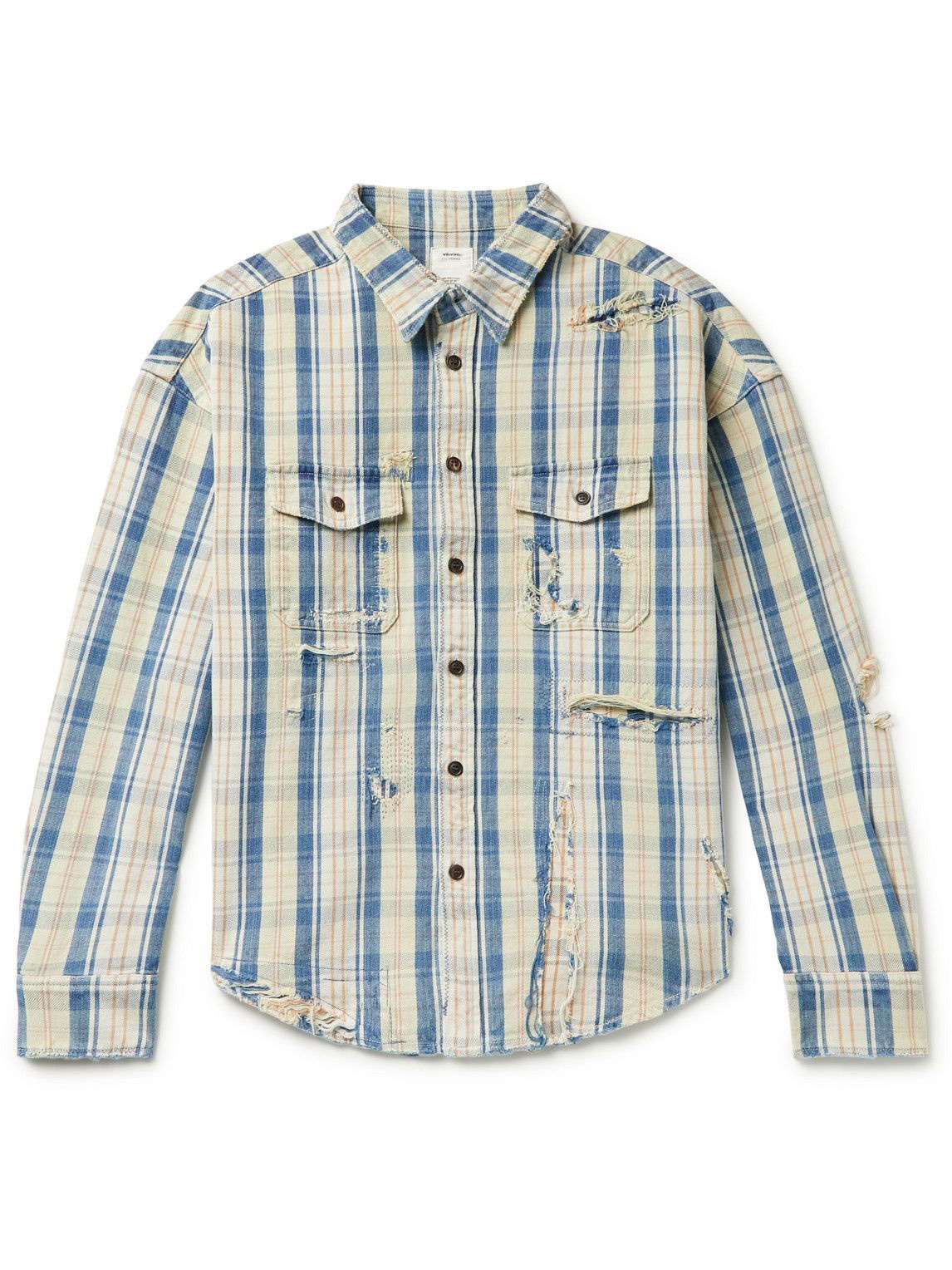Visvim - Pioneer Distressed Checked Cotton and Linen-Blend Twill Shirt ...