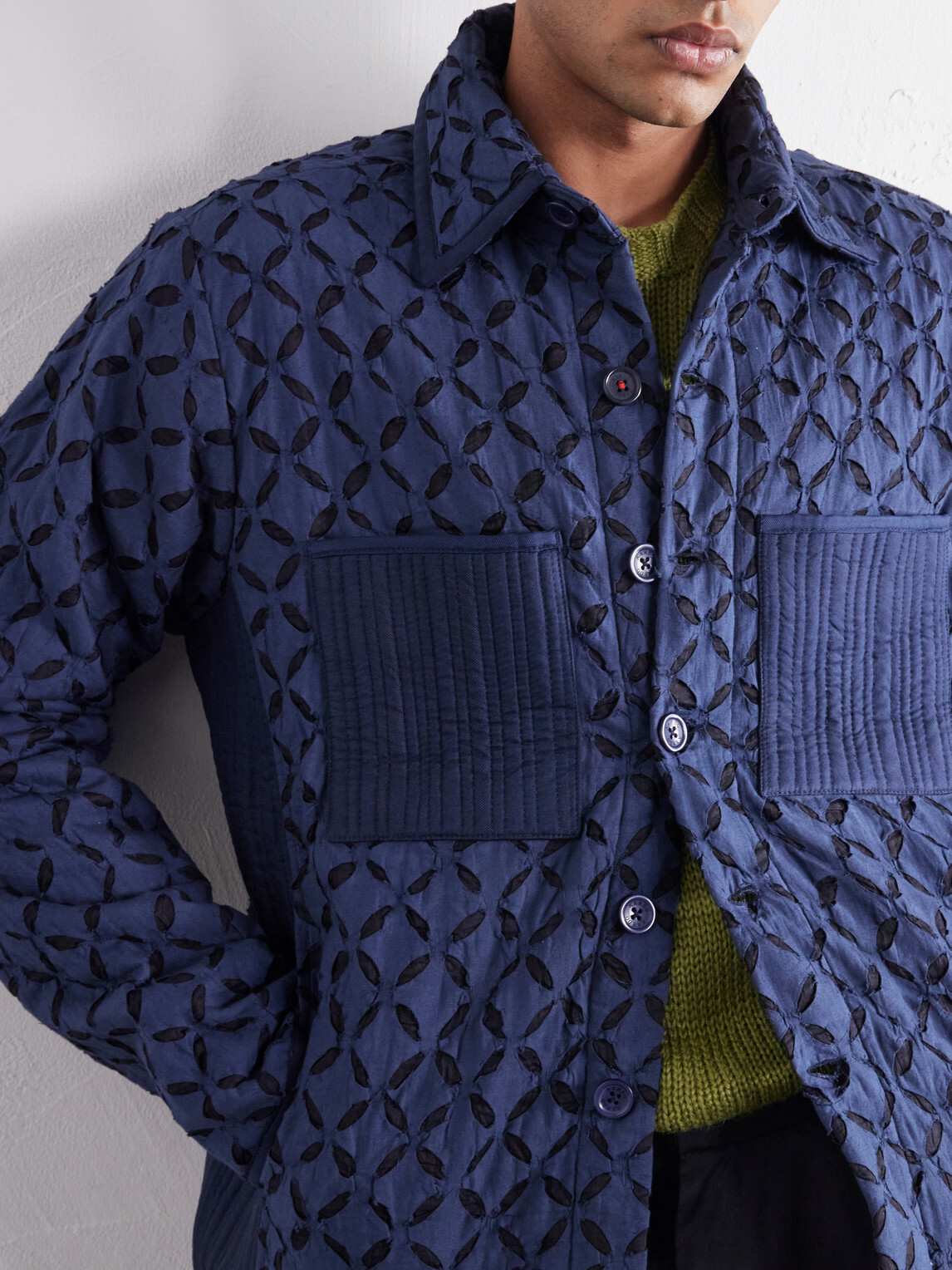 Kardo - Wynton Cut-Out Padded Textured-Cotton Blouson Jacket - Blue