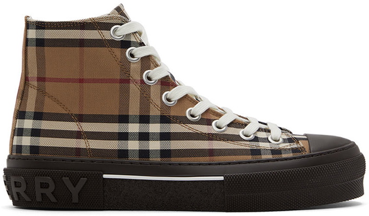 Photo: Burberry Brown Vintage Check High-Top Sneakers