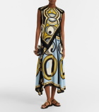 La DoubleJ Scarf fringed printed silk voile top
