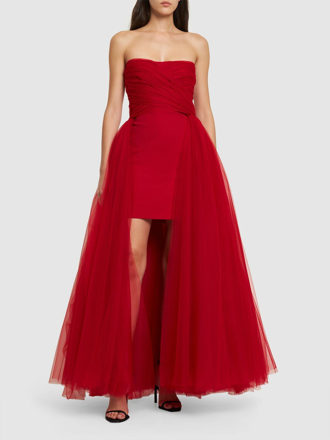 GIAMBATTISTA VALLI Strapless Asymmetric Tulle Mini Dress