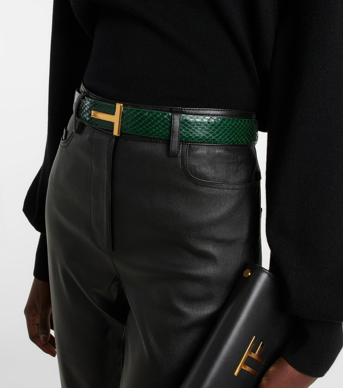 Tom Ford - Monogram snake-effect leather belt TOM FORD