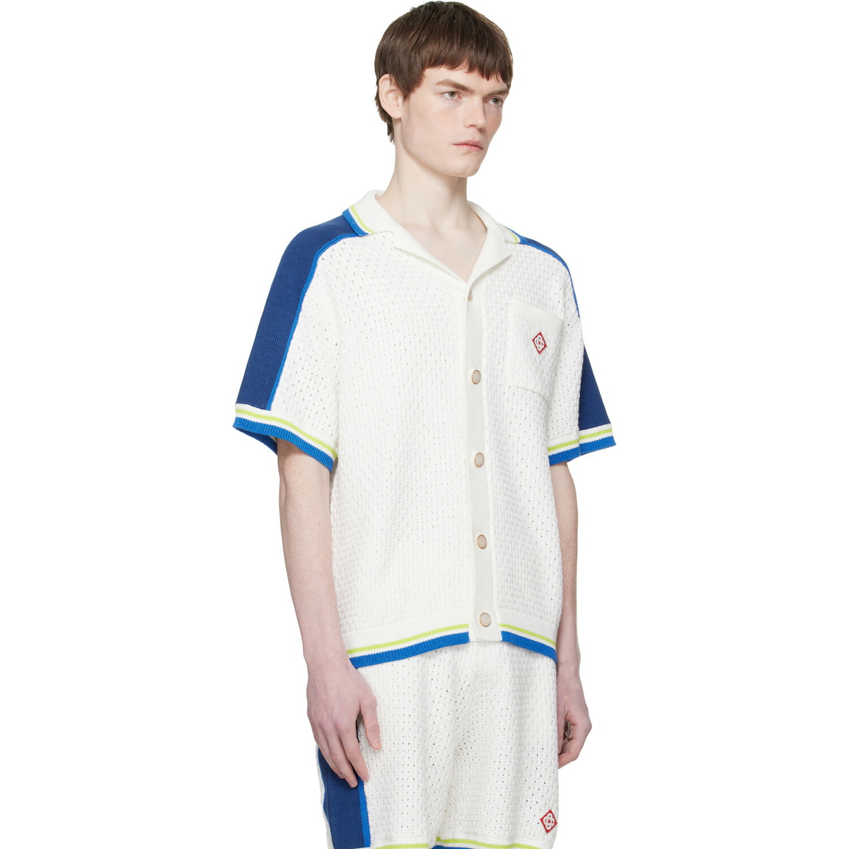 Casablanca Off-White & Blue Short Sleeve Crochet Shirt