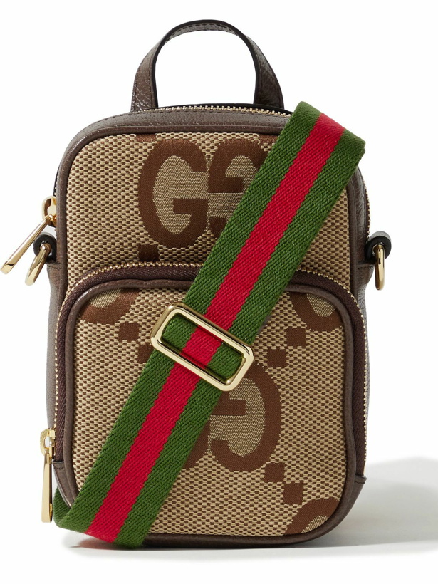 Photo: GUCCI - Full-Grain Leather-Trimmed Monogrammed Canvas Messenger Bag