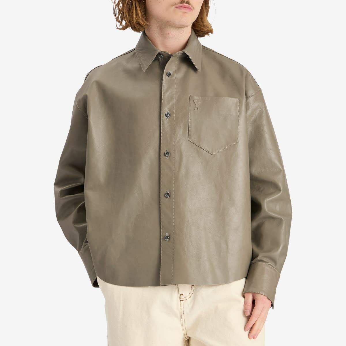 シャツ AMI Paris Boxy Fit Leather Overshirt AMI Paris Men's Boxy Fit Leather Overshirt in Laurel AMI