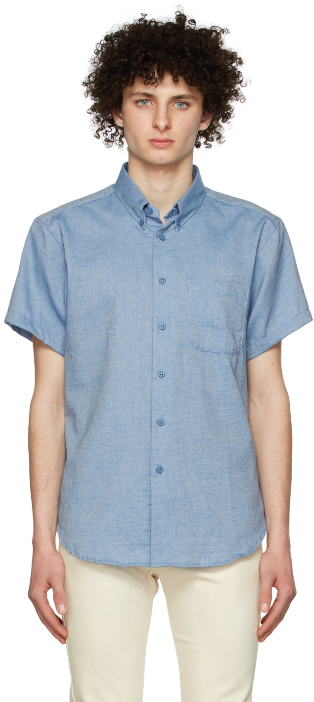 Naked & Famous Denim Blue Organic Cotton Short Sleeve Shirt Naked and ...