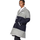 Thom Browne Grey and Navy Down Sack Fit Overcoat