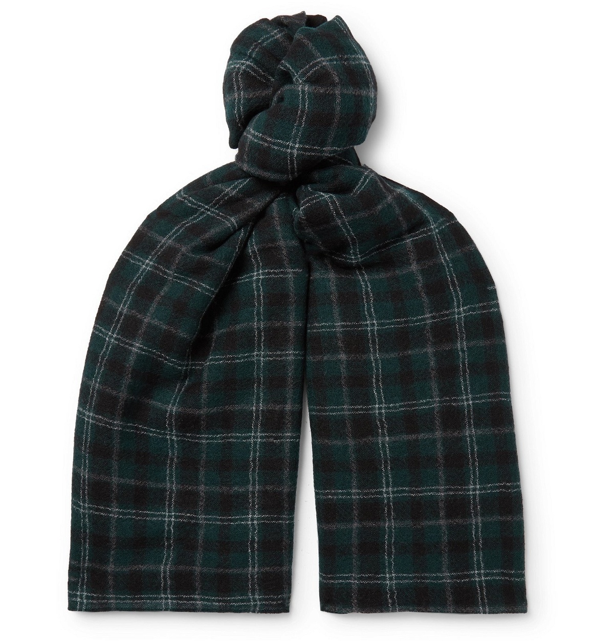 Photo: Officine Generale - Checked Wool Scarf - Green