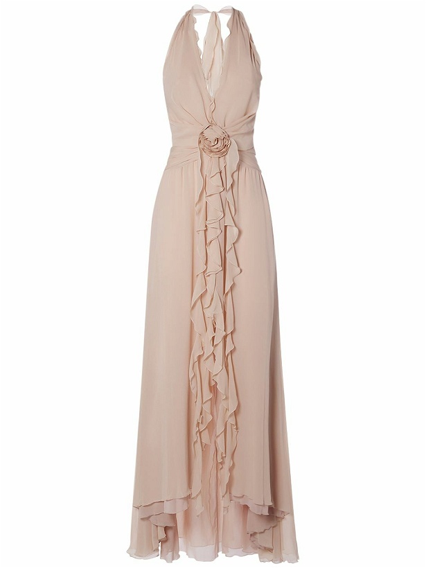 Photo: BLUMARINE Ruffled Silk Long Halter Dress W/rose