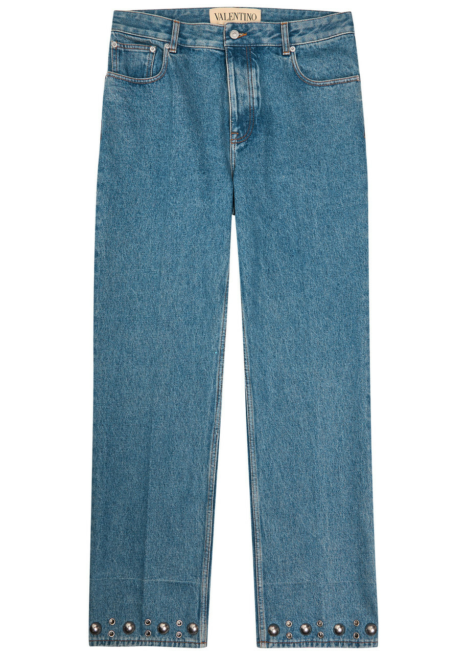 Valentino Garavani - Toile Wide-Leg Logo-Print Jeans - Blue Valentino Garavani - Toile Wide-Leg Logo-Print Jeans - Blue