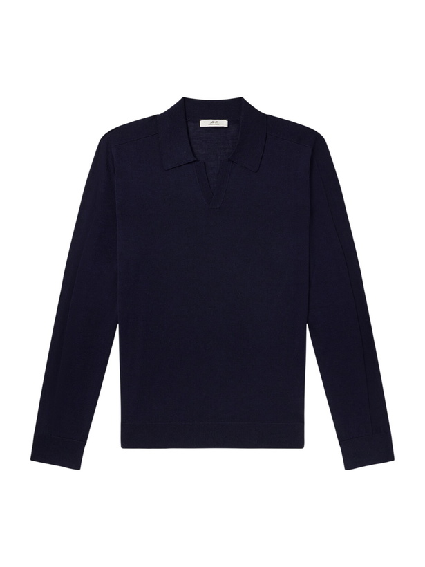 Photo: Mr P. - Rib-Trimmed Merino Wool and Silk-Blend Polo Shirt - Blue
