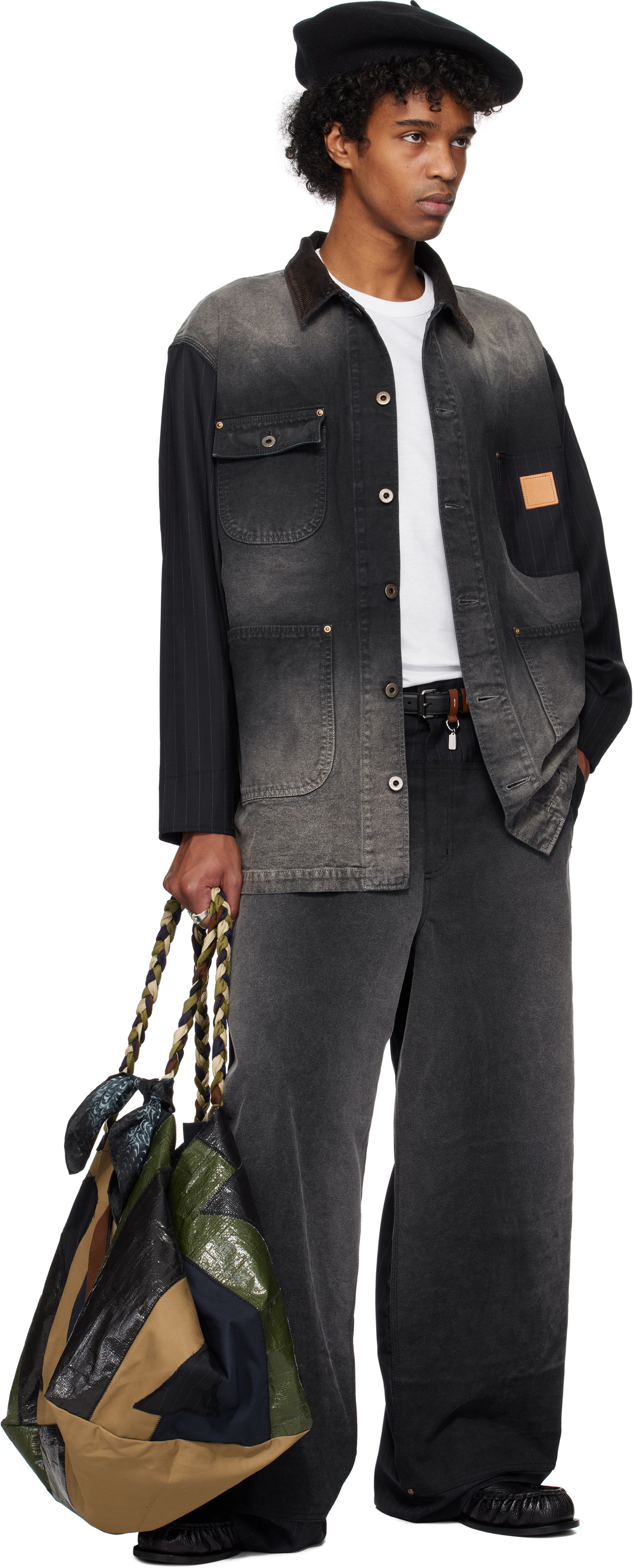 Khoki Black Vintage-Effect Work Jacket