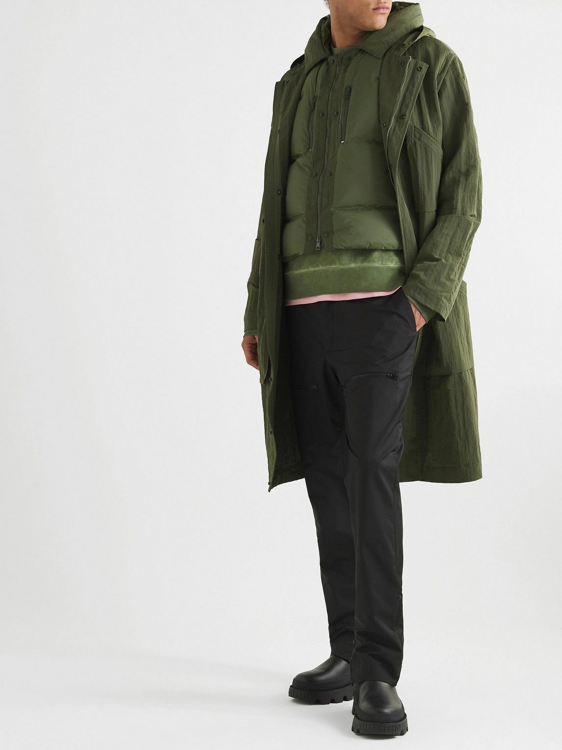 SAIF UD DEEN - Crinkled-Canvas Parka with Detachable Shell Gilet - Green