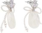 SHUSHU/TONG Silver & White Embossed Pearl Bow Earrings