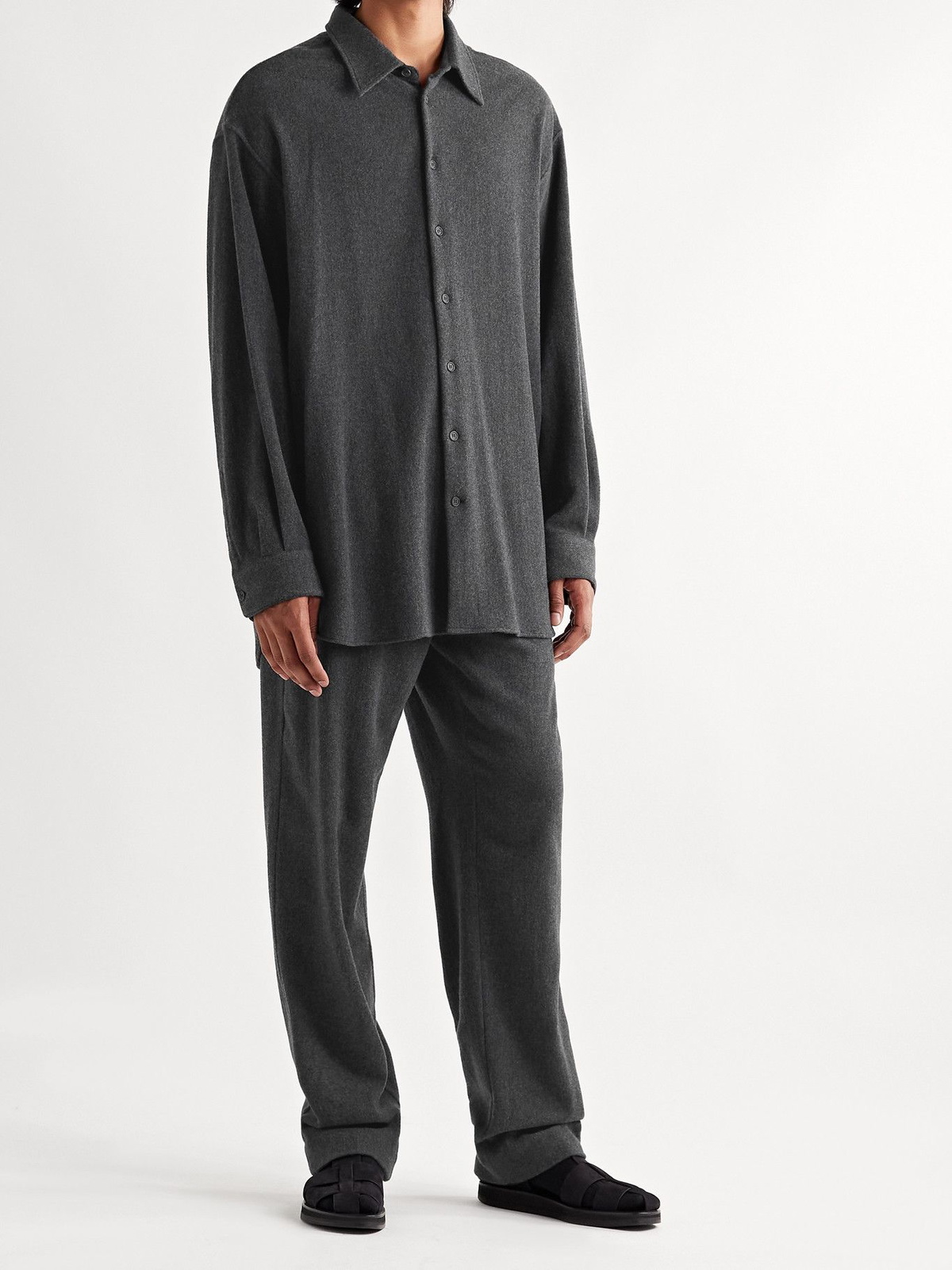 The Row Lukrecio Stretch Cashmere Blend Flannel Shirt Gray The Row