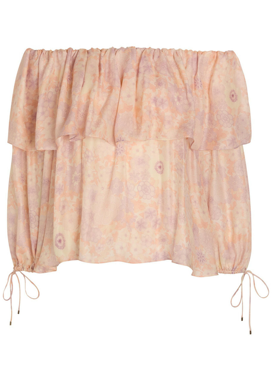 Chloe Floral-print Silk top Pink