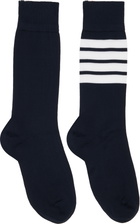 Thom Browne Navy Cotton 4-Bar Mid Calf Socks
