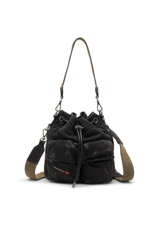 Photo: Diesel Multi-Pkts-Multipocket bucket bag in washed denim - Crossbody Bags - Unisex - Black