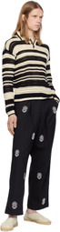 HARAGO Black & White Crochet Polo