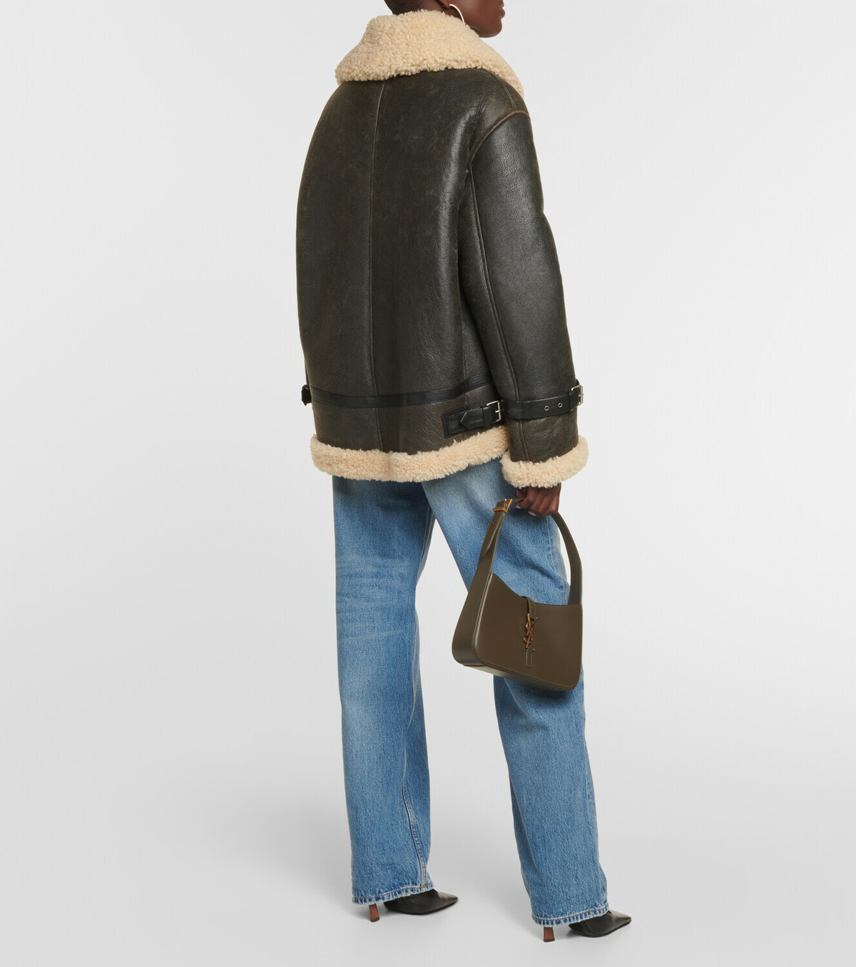 Saint Laurent Shearling-trimmed leather jacket Saint Laurent