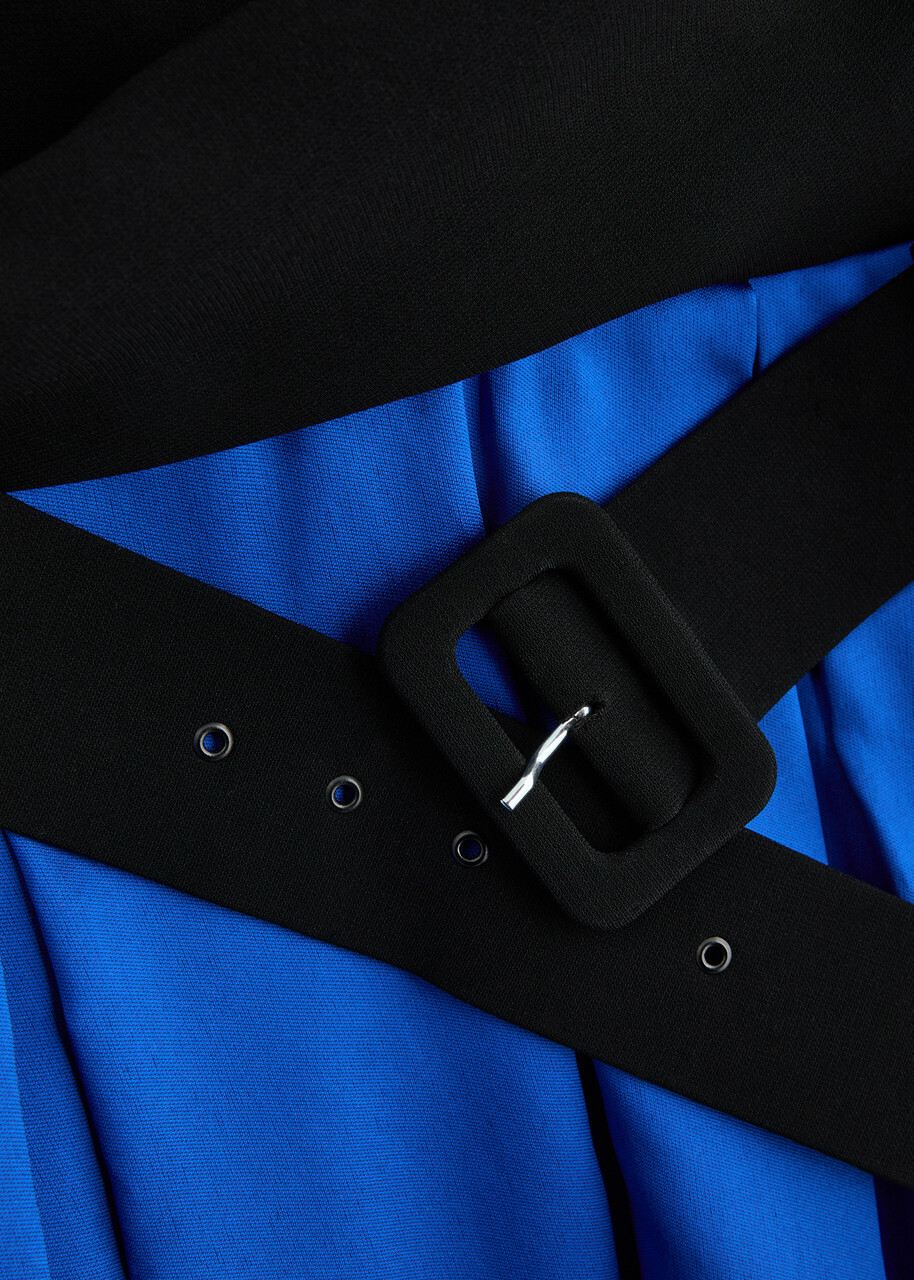 Talbot Runhof Colour-blocked Satin and Woven Maxi Dress Blue