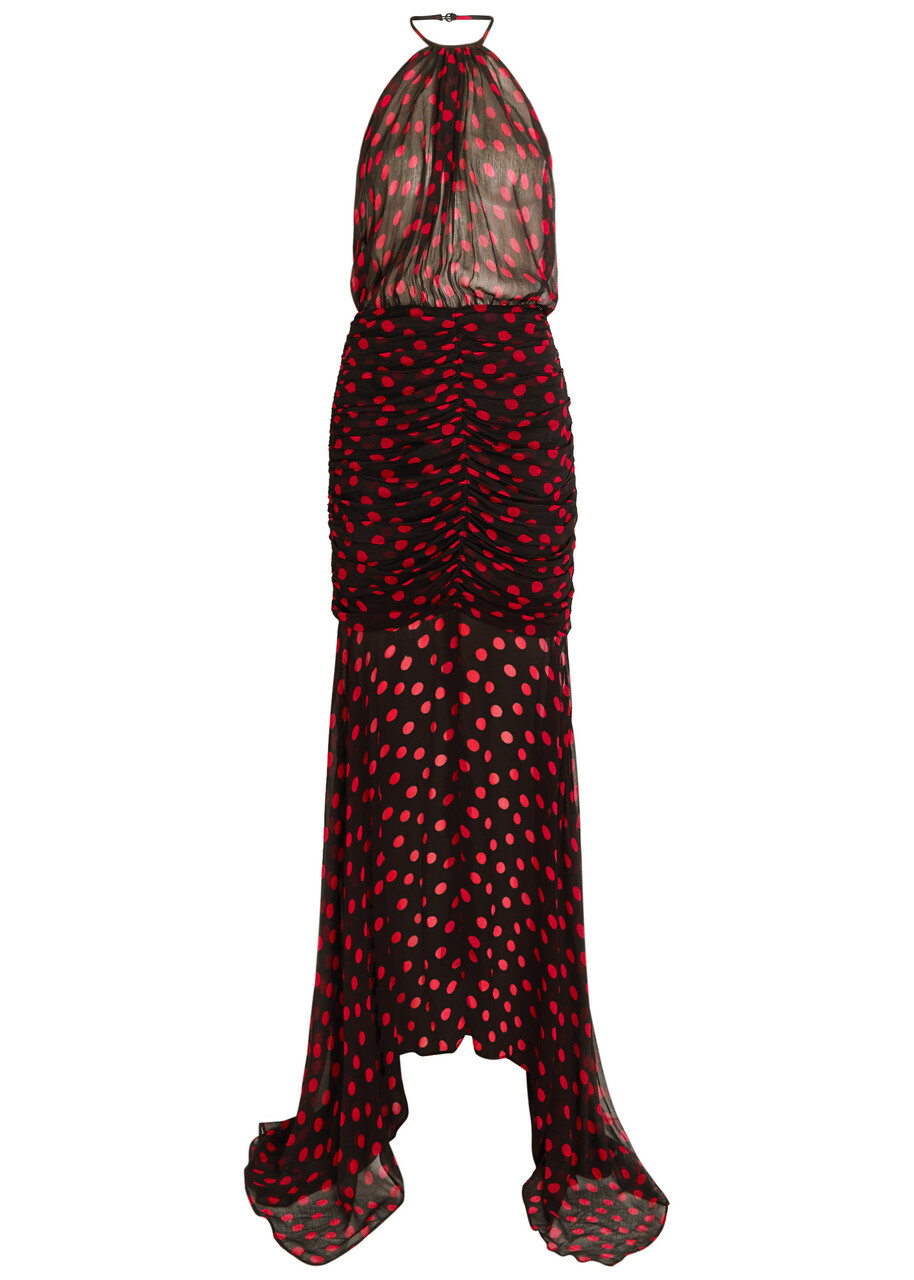 Ronny Kobo Lovisa Polka-dot Chiffon Midi Dress Black Red