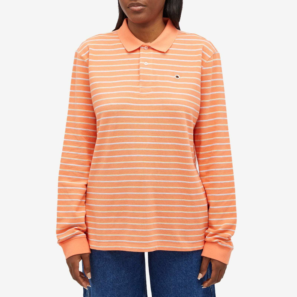 Saks Potts Women's Serena Stripe Polo in Melon Stripe