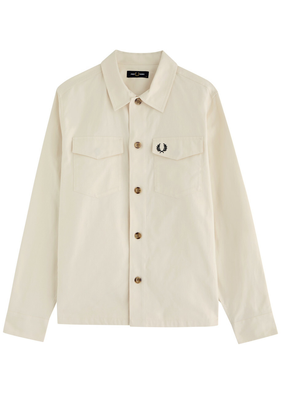 Fred Perry Logo-embroidered Cotton-twill Overshirt Cream