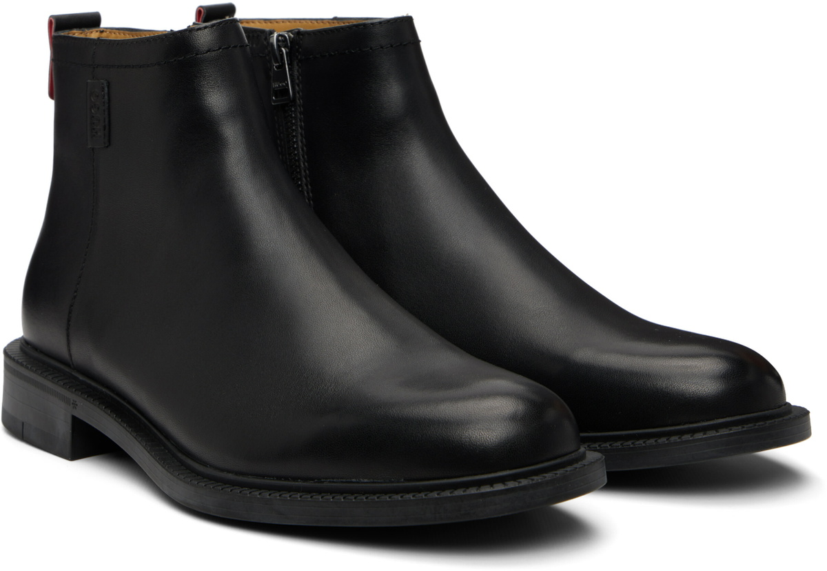 Hugo Black Leather Logo Trim Boots