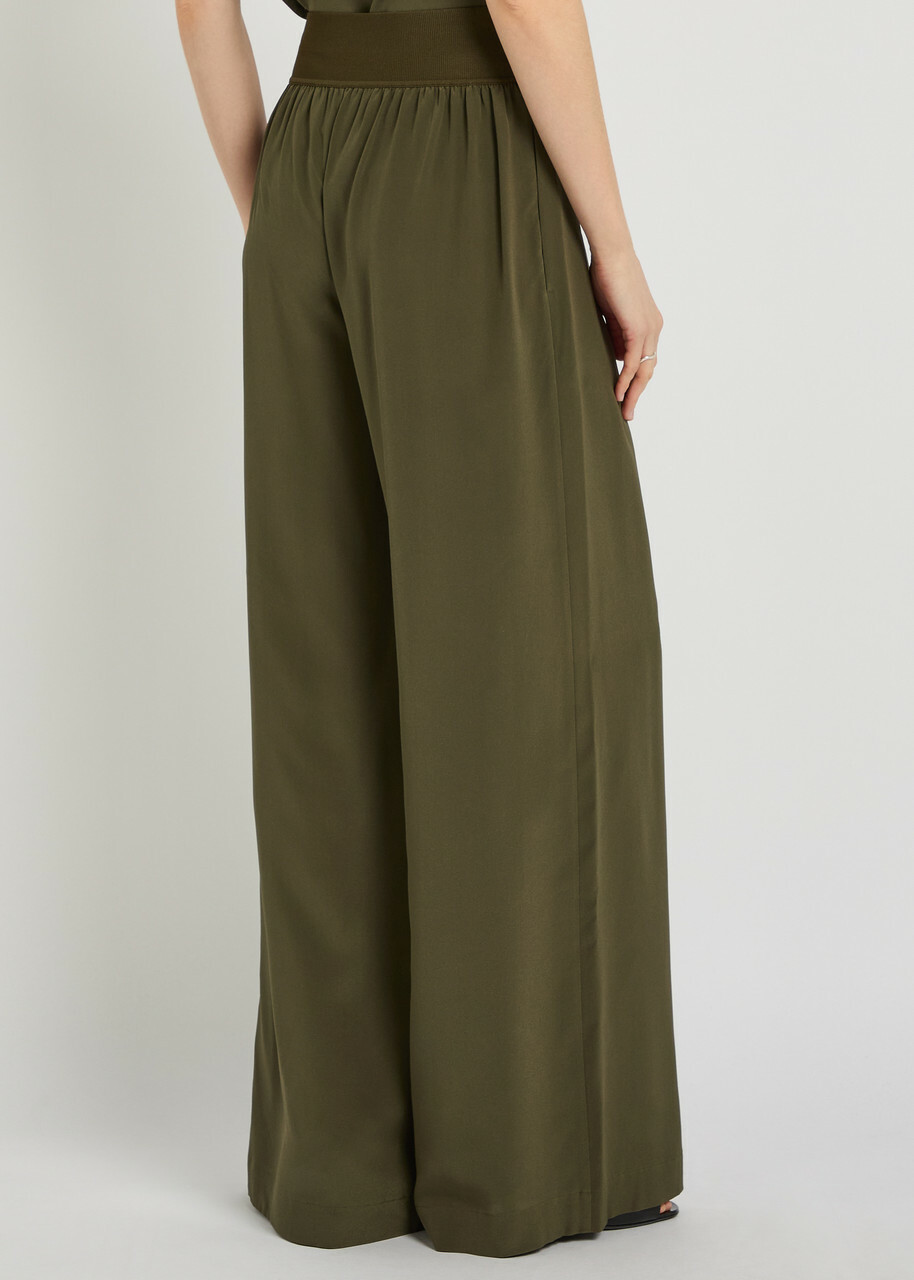 Joseph Rihani Wide-leg Silk Trousers Dark Green