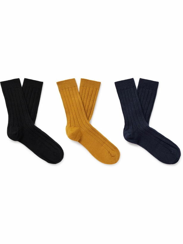 Photo: Johnstons of Elgin - Treat Your Feet Set of Three Ribbed Cashmere-Blend Socks - Multi
