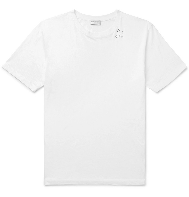 Photo: SAINT LAURENT - Printed Cotton-Jersey T-Shirt - White