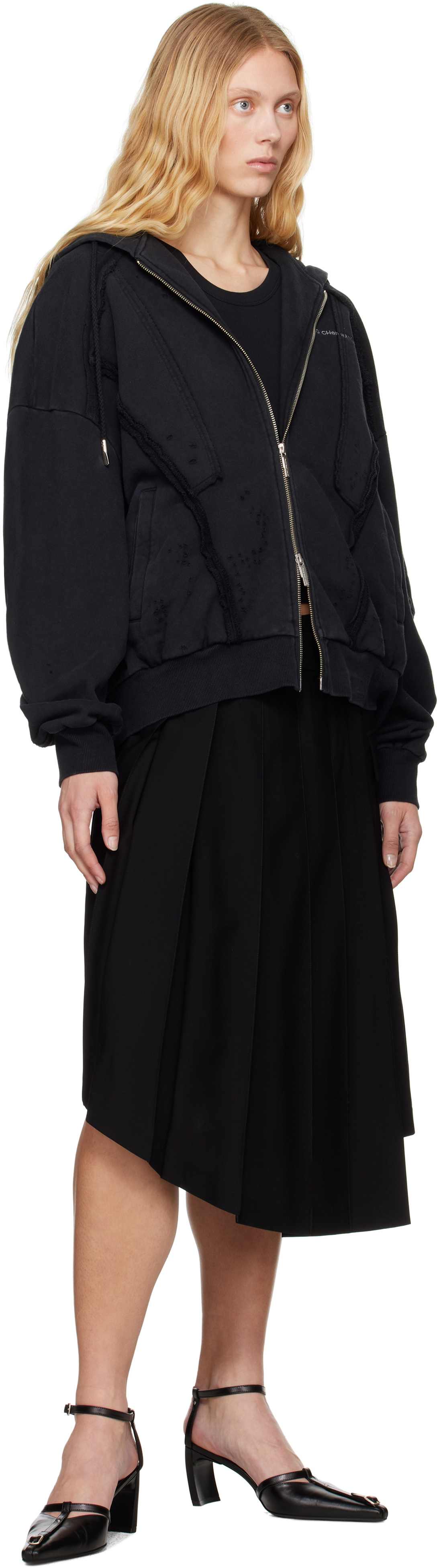 Feng Chen Wang Black Pleated Midi Skirt