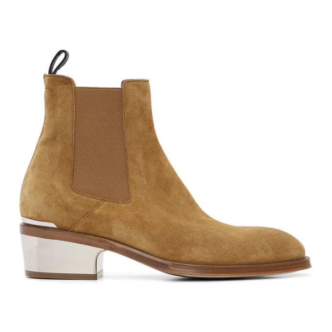 Photo: Alexander McQueen Tan Metal Heel Chelsea Boots