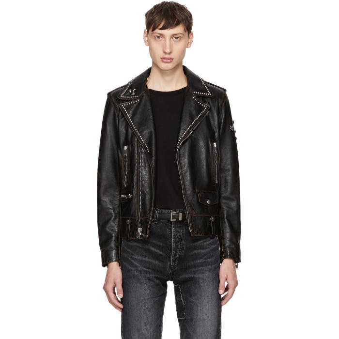 Photo: Saint Laurent Black Studded Leather Motorcycle Jacket 