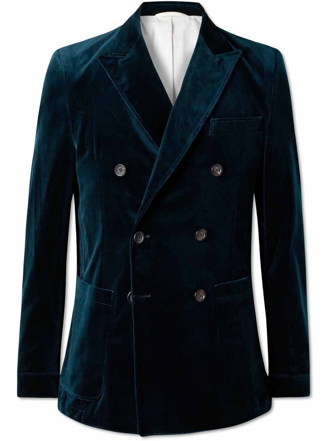 Oliver Spencer - Double-Breasted Cotton-Velvet Blazer - Blue
