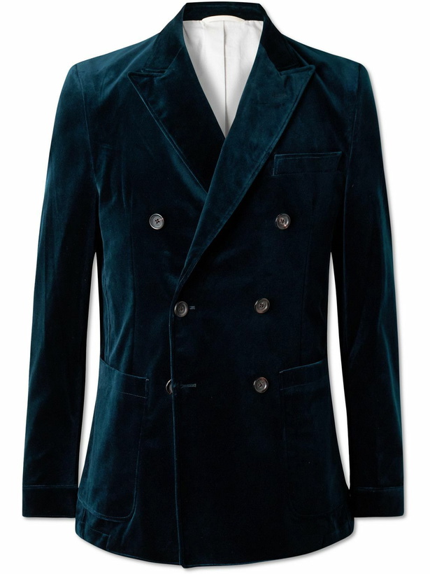 Photo: Oliver Spencer - Double-Breasted Cotton-Velvet Blazer - Blue