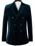 Oliver Spencer - Double-Breasted Cotton-Velvet Blazer - Blue