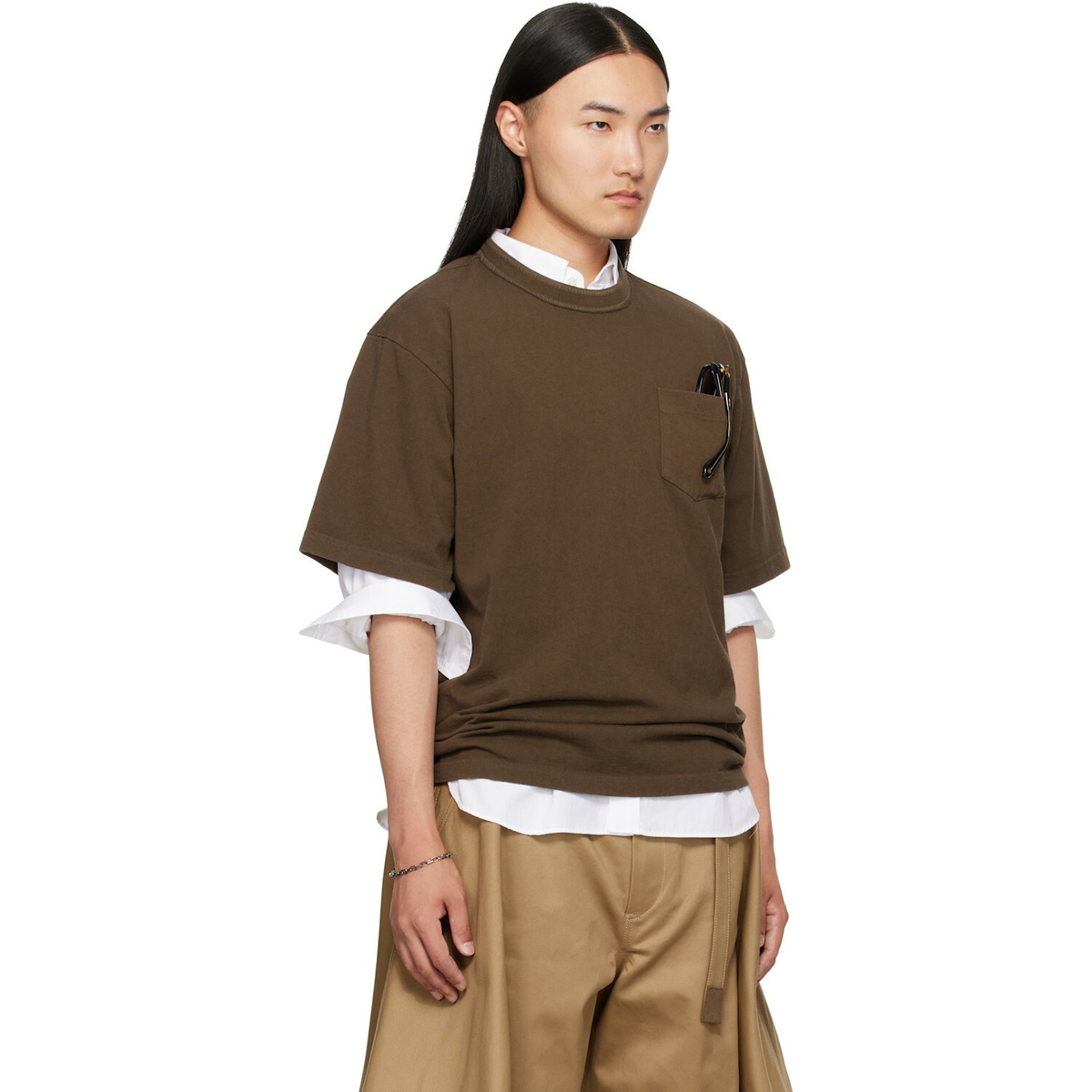 sacai Brown Cotton Jersey T-shirt