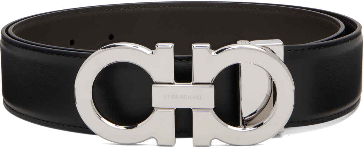 Ferragamo Black Adjustable Gancini Reversible Belt