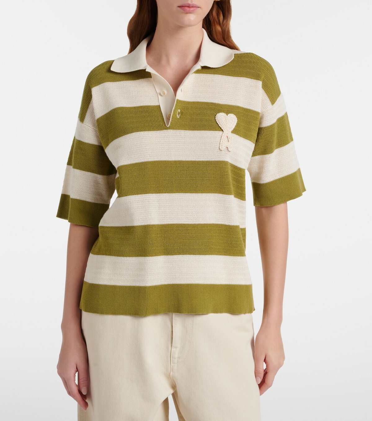 Ami Paris Ami de Cœur striped cotton polo shirt