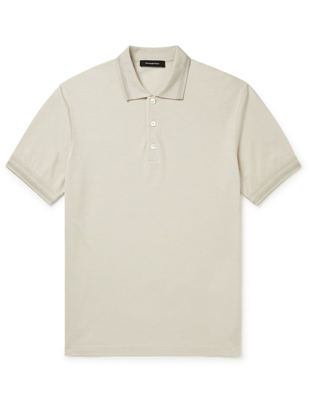 Photo: Ermenegildo Zegna - Silk and Cotton-Blend Piqué Polo Shirt - Neutrals
