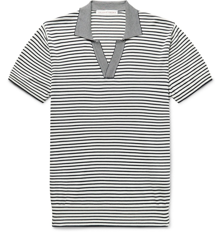Photo: Orlebar Brown - Horton Slim-Fit Striped Silk and Cotton-Blend Polo Shirt - Blue