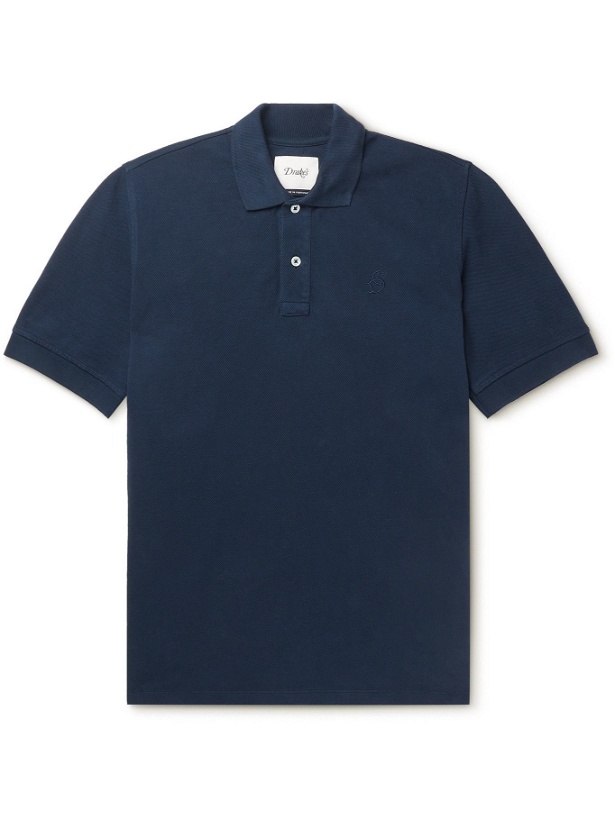 Photo: DRAKE'S - Logo-Embroidered Cotton-Piqué Polo Shirt - Blue