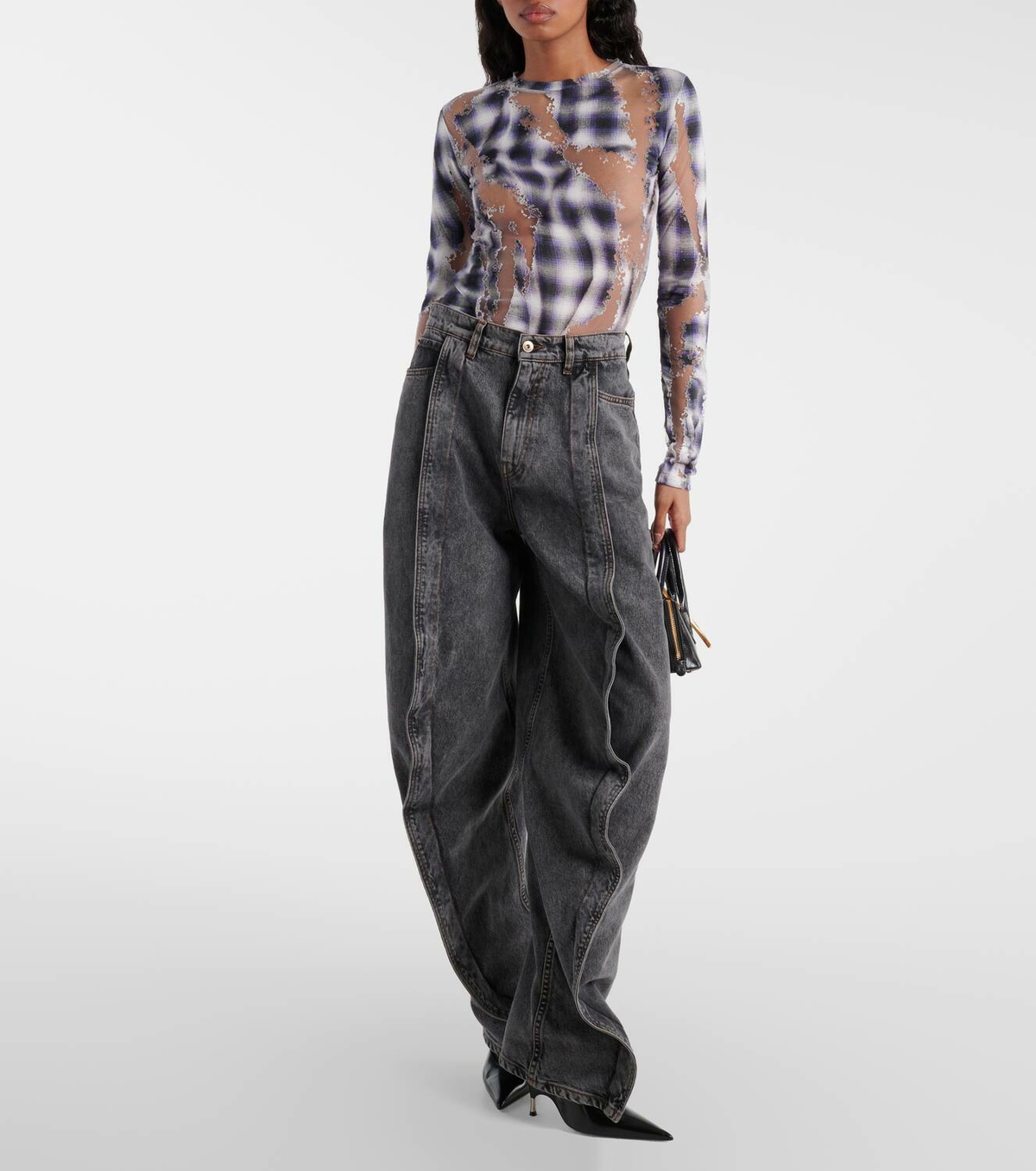 Y/Project Checked sheer devoré top